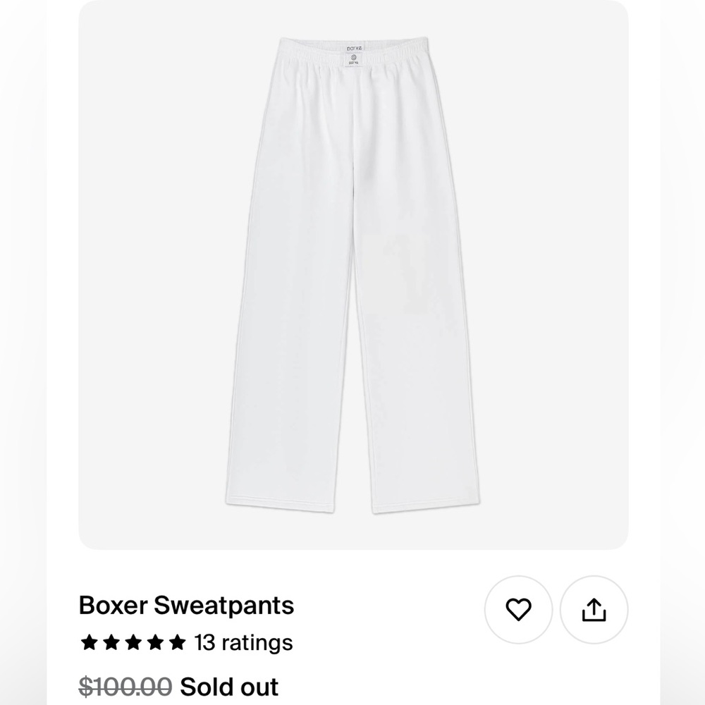 NEW Parke XS White Boxer Sweatpants